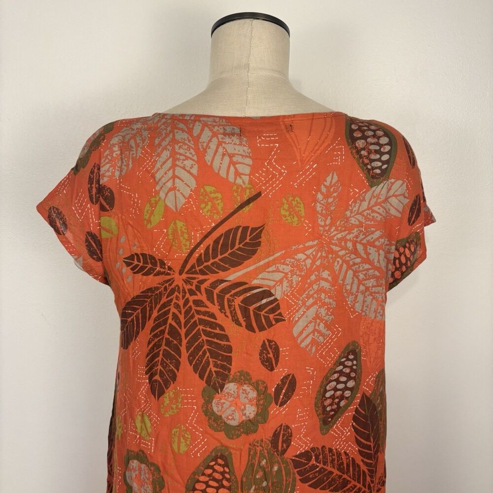 Gudrun Sjöden Organic Cotton Leaf-Print Shift Dress Orange Pullover Size Small - Picture 4 of 8